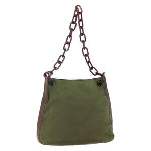 PRADA Chain Shoulder Bag Nylon Khaki Auth
